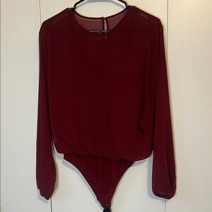 Sheer with tank burgundy Women's Bodysuit